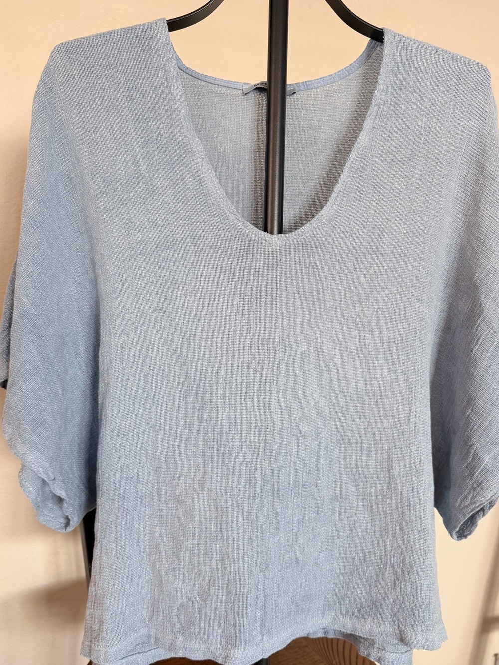 Mel Meli Light Blue V-Neck Linen-Texture Tunic Top